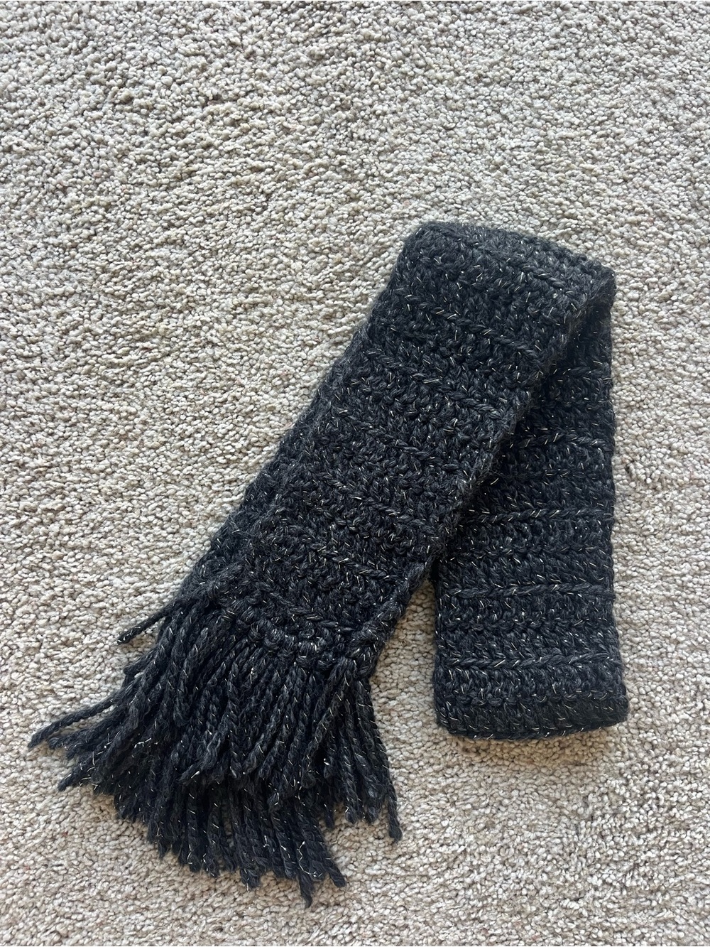 Black Sparkle Knit Fringe Scarf